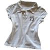 Korean-style Harajuku Ins-style Slim-fit Short Top with Digital Print, POLO Collar, and Exposed Navel T-shirt