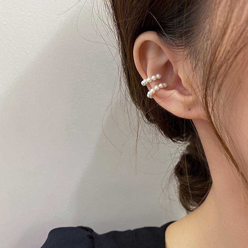 Minimalistická perla, C-tvarovaná náušnice klips bez trnů nebo piercingu, Dámský módní šperk klips na ucho