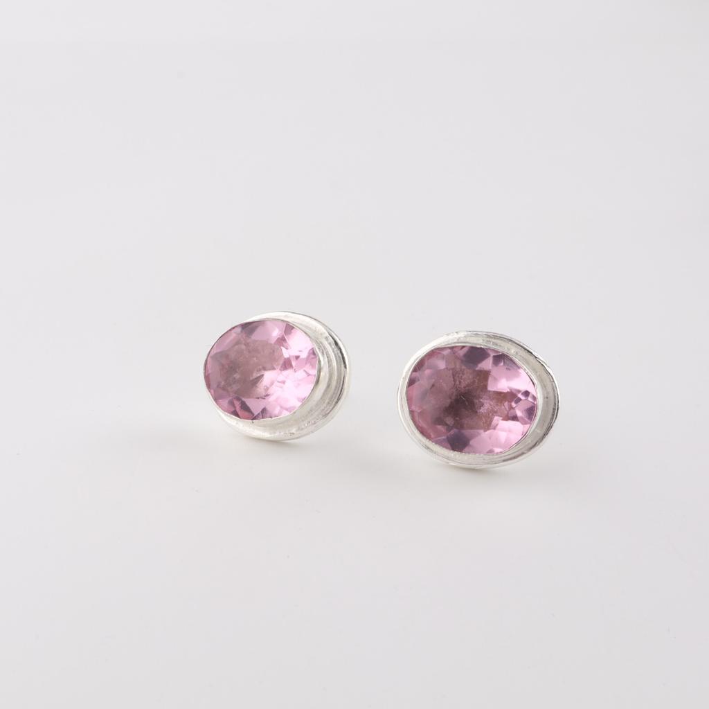 Rare Morganite Gemstone 925 Sterling Silver Jewelry Handmade Stud Earrings 0.5" EE-178-10