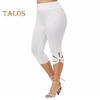 Women Leggings Mid-rise High Elasticity Cropped Pants Solid Color High Waist Yoga Pants Petal Cuffs Slim Fit Yoga Leggings