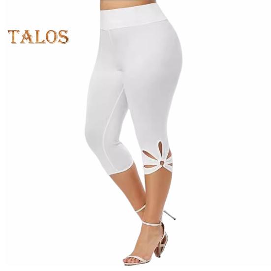 Women Leggings Mid-rise High Elasticity Cropped Pants Solid Color High Waist Yoga Pants Petal Cuffs Slim Fit Yoga Leggings