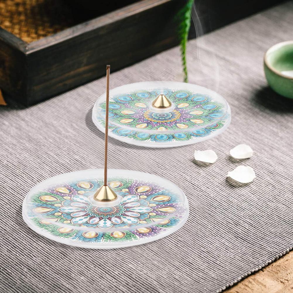 2Pcs Acrylic Special Shaped Beautiful Pattern Diamond Painting Incense Holder Diamond Painting Aroma Stand for Yoga Meditation