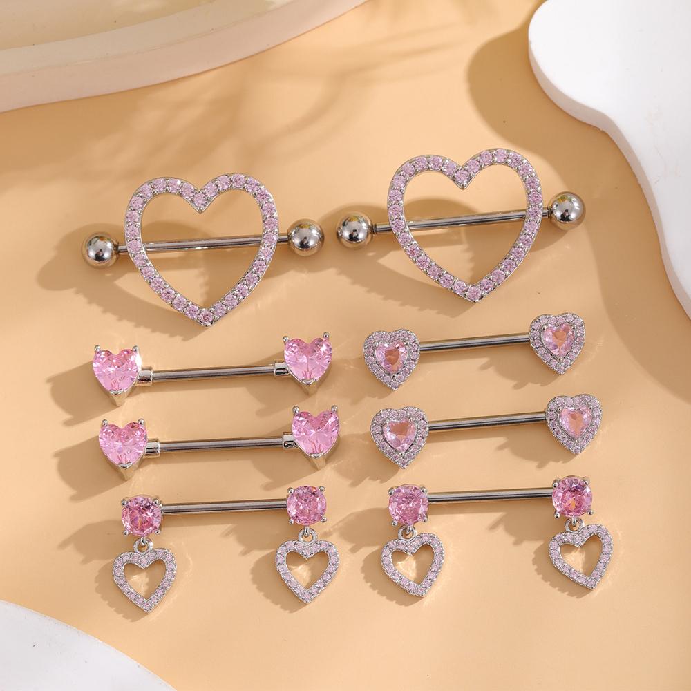 2pcs Heart Dangle Nipple Rings Shield Bar Sets for Women Stainless Steel Moon Butterfly Shaped Nipple Piercings Barbell