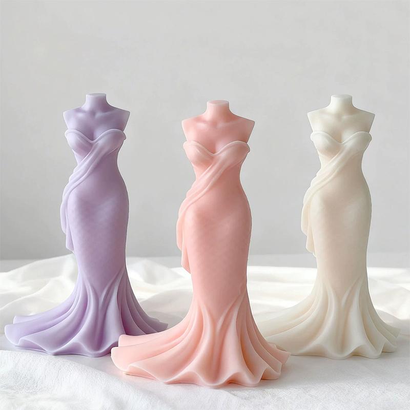 Gör-det-själv Bröllopsklänning Silikonform Handgjord Aromljus Gipsdekorationer Formar Dam Festklänning Bröllopsdekor Form