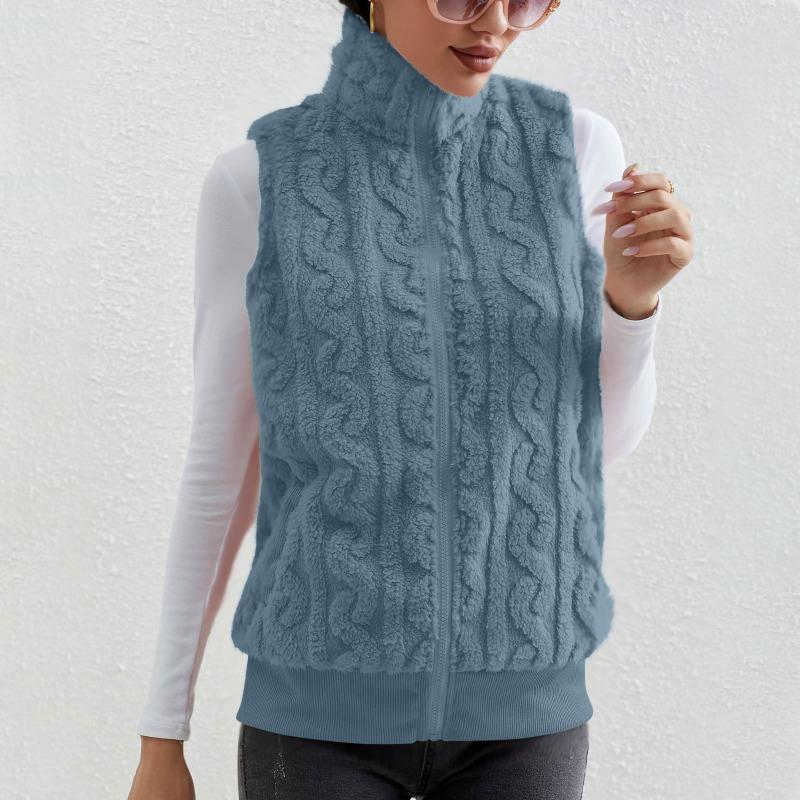 Women S Thick Fleece Sleeveless Vest Jacquard Autumn Winter Casual Top