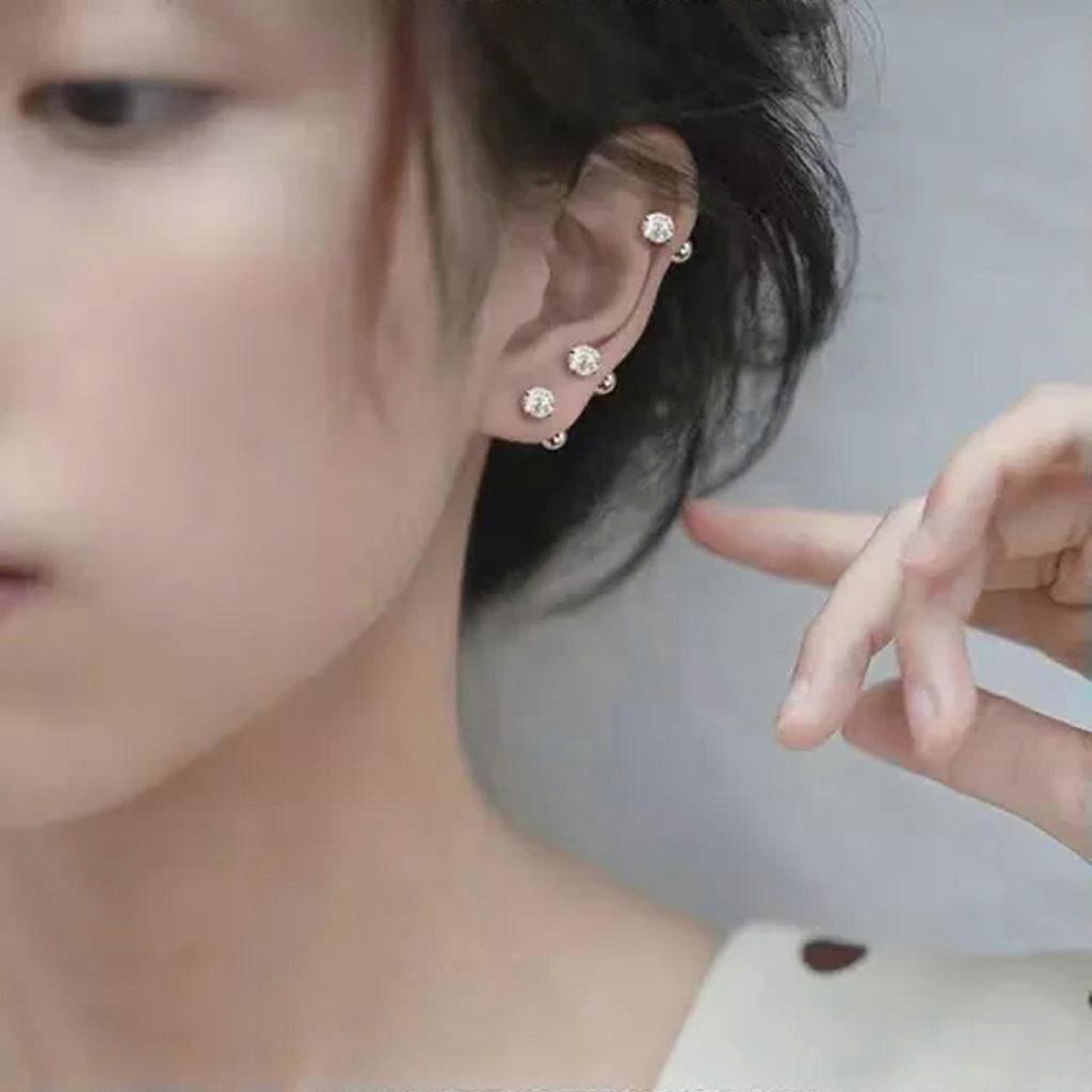 RSAMD 1Pair Zircon Earring for Women Ear Bone Nail Cartilage Earring Spiral Stud Earri-5mm