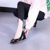 2025 New Thick Heel Pointed Head Light Mouth Patent Leather Single Shoes Commuter Red High Heels Wedding Shoes Work Shoes Square Buckle Women's Shoes