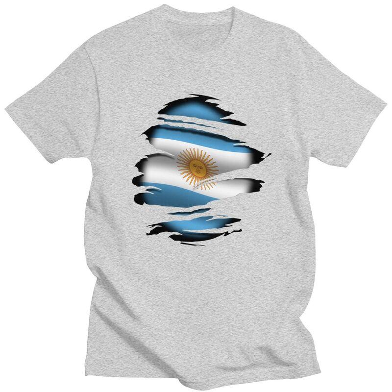 Individuelles Argentinien Zerrissene Flagge Tattoo T-Shirts für Herren Kurzarm T-Shirt Argentinisch Stolz T-Shirt Lockere Passform 100% Baumwolle T-Shirt Geschenk