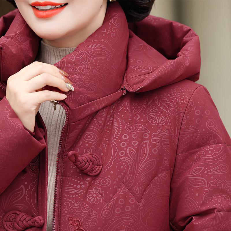 Middle Age Women Winter Short Down Coats Vintage Plus Size Parkas Hooded Elegant Thick Warm Down Jackets Woman Outerwears