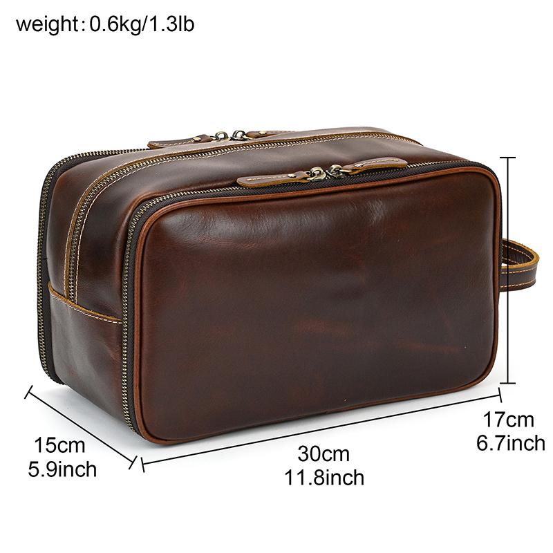 Cowhide Toiletry Bag Men Leather Cosmetic Bag Man Woman Wash Bag Storage Bags Genuine Leather Handbag For Make Up Dopp Kit Male