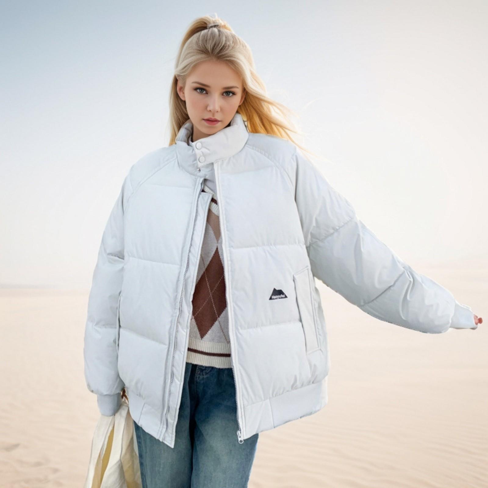 

Женская мода Тонкий утолщенный короткий молния зимнее теплое хлопковое пальто пуховик XL белый