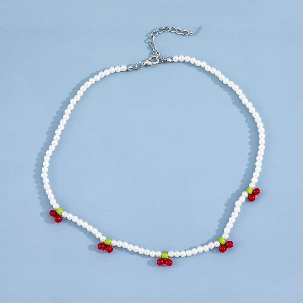 Dolce Moda Collana con Perle Finte e Ciliegie a Perline Catena Clavicola per Donne Squisita Gioielleria da Matrimonio Sposa Accessori Regali