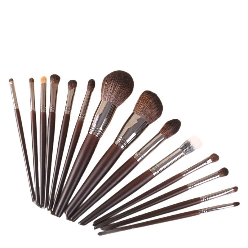 14-Piece Animal Hair Makeup Brush Set - Skin-Friendly Wool Powder Brushes