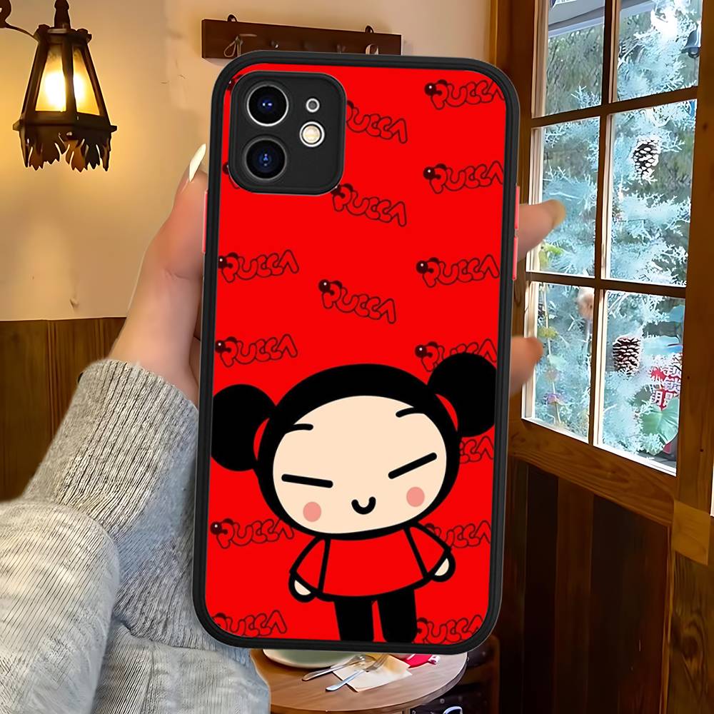 Popular Animation P-Pucca For IPhone 15 16 Pro Max 11 12 13 14 XS XR X Plus 16E Matte Translucent Phone Cover