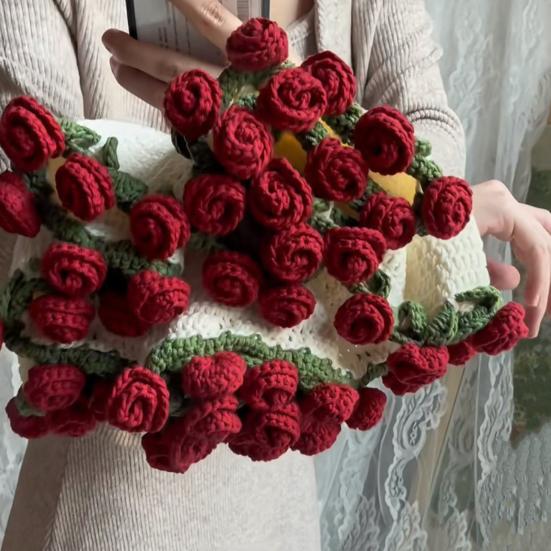 Crochet Rose Bouquet Blanket Handmade Rose Bouquet Throw Blanket Crocheted Roses Bouquet Sofa Blanket for Bed Decor Romantic Gift
