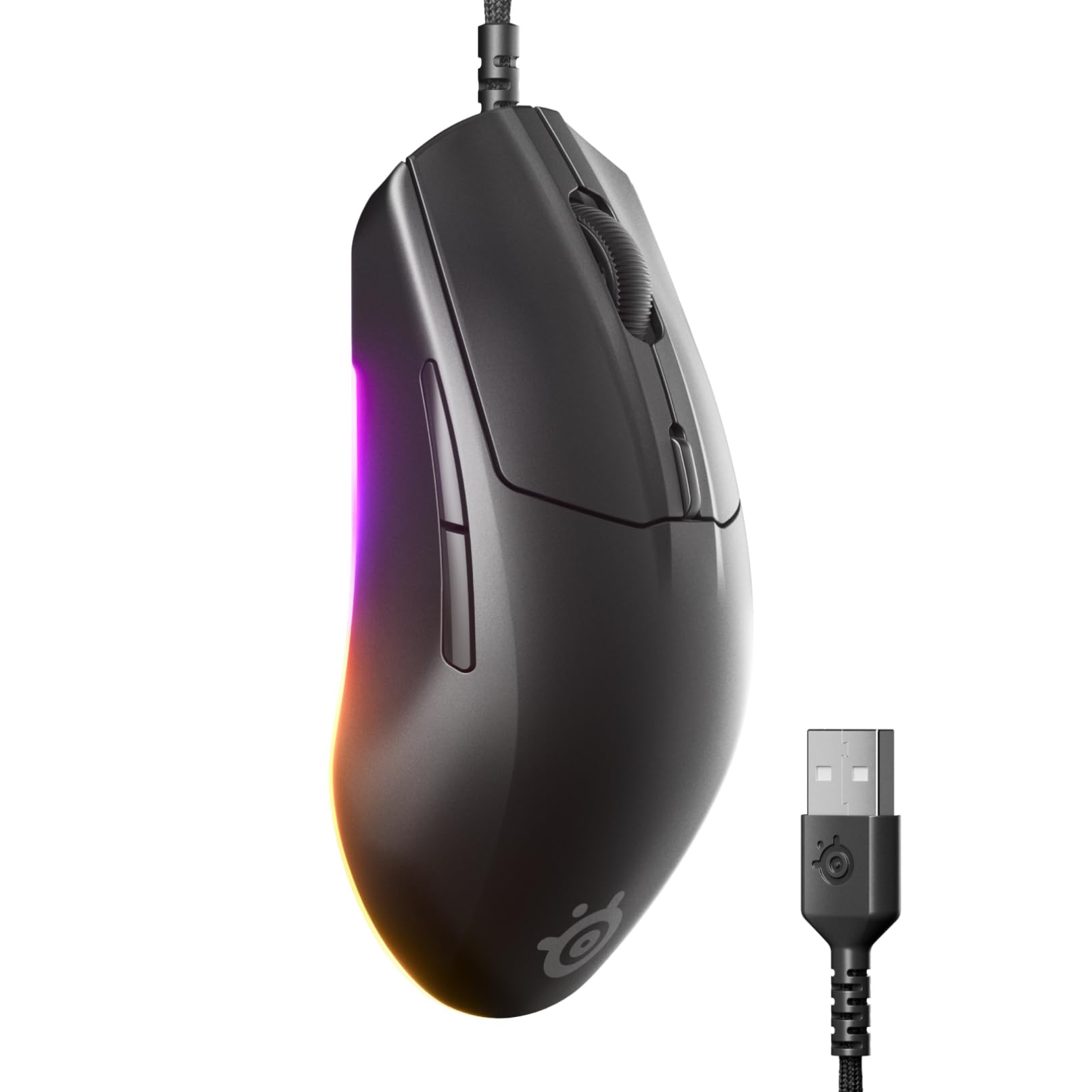 

SteelSeries Дротова Ігрова Низька Важка Механічна PTFE RGB Rival 3 Gen Чорна Миша, Легка, Затримка, 1,35 мс, Ресурс, 8500 DPI, Перемикачі, Захист від сплутування, чорний