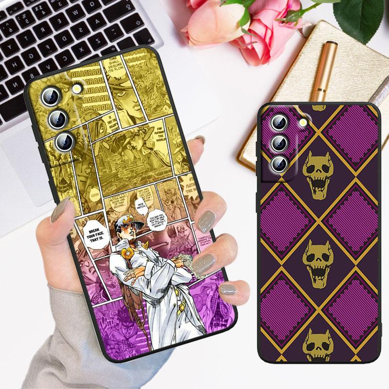 Cartoon Anime JoJo Jotaro Kujo Phone Case For Samsung S23 S22 S21 S20 S10 S8 Note 20 A9 A73 A71 A53 A33 Ultra Plus FE Black