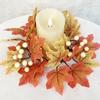 Artificial Maple Leaves Wreath With Berries Sunflowers Candle Rings For Farmhouse Fall Thanksgiving Wedding Centerpiece Table Door Decor
