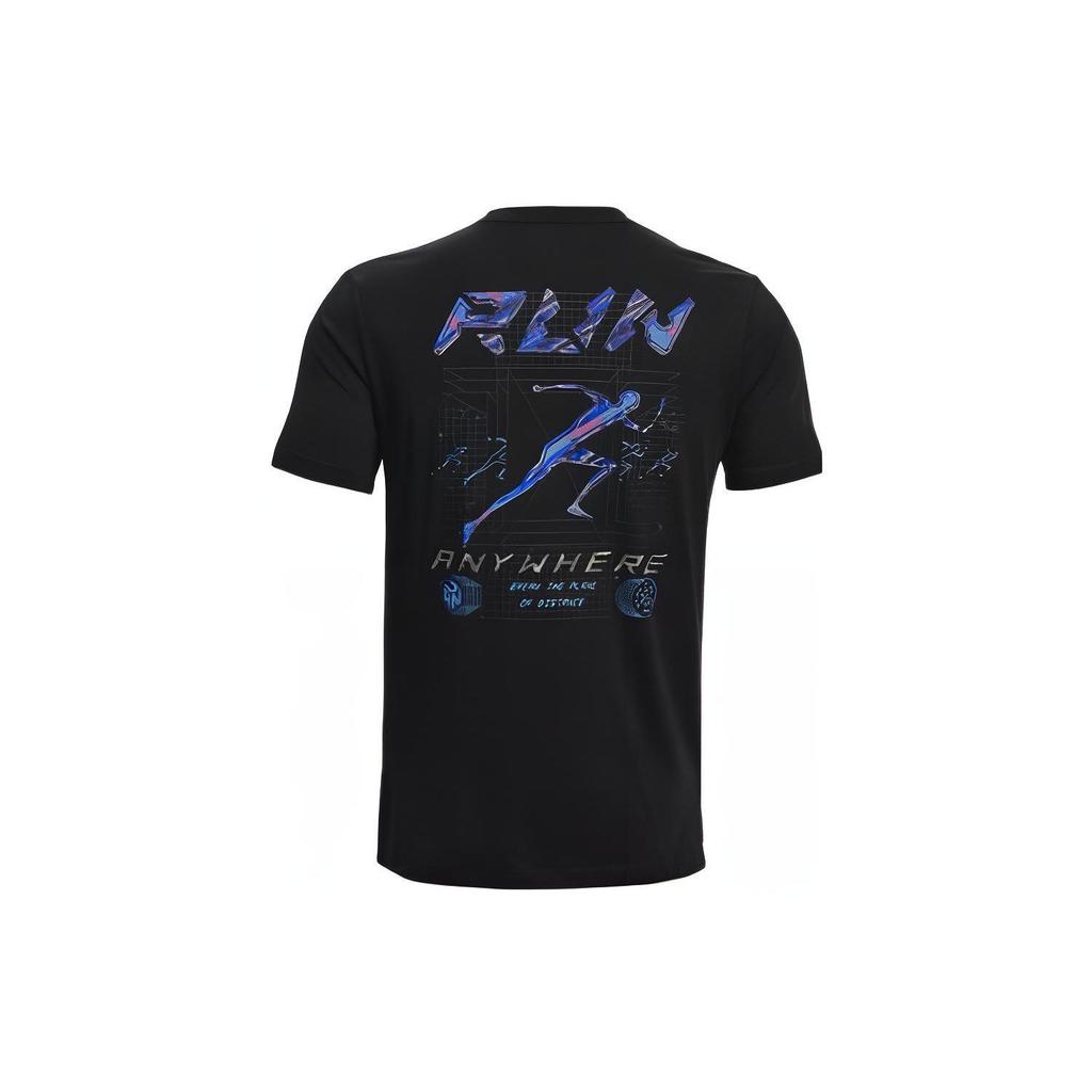 Under Armour Letter Print Crew Neck Sports Tee Men Tops Black 1374424-001