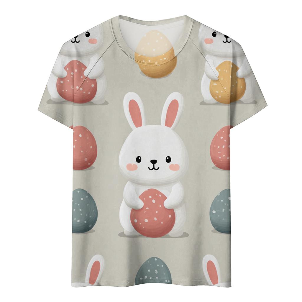 Women's Fashionable Casual Short-Sleeved Raglan Sleeve Easter Print T-Shirt Top