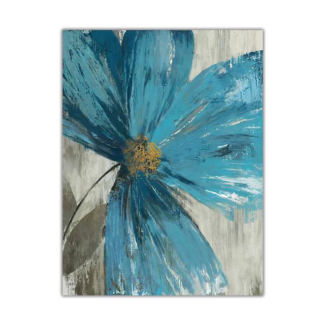 Blue Paint Flowers Canvas Painting Poster Blooming Life Botanical Print Abstract Vintage Wall Art Picture for Living Room Decor