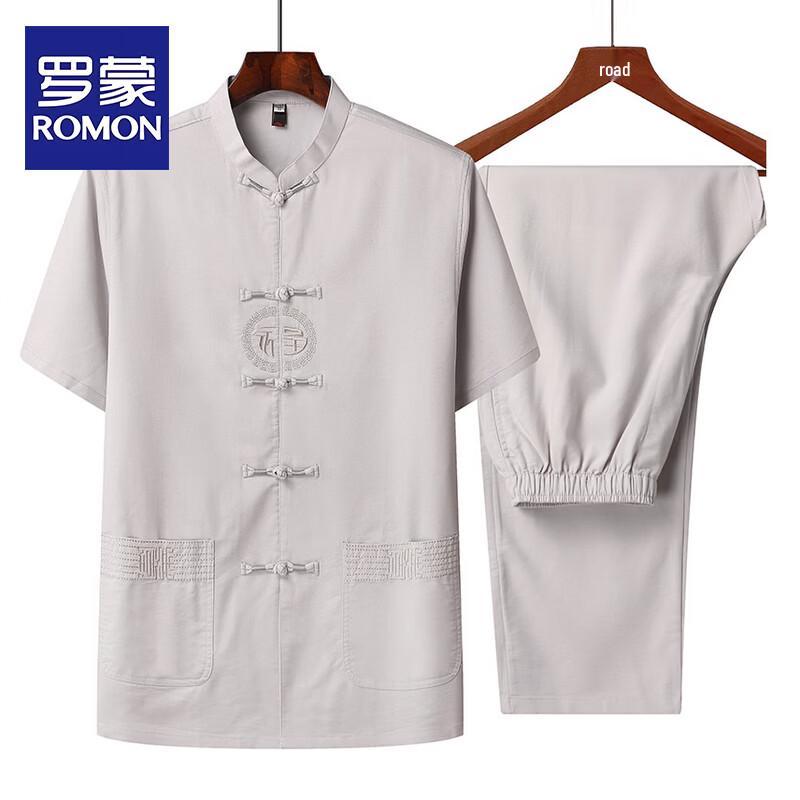 Romon Men s Chinese Style Short-Sleeve Casual Set L
