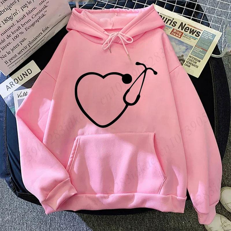 Coquette Nurse Stethoscope Bow Pink Hoodies Sweatshirt Gift for Nurse Bow Oversize Hoodie Nurs Pink Bow Hooded Hoodies for Women