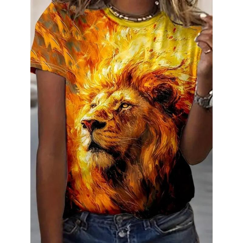 Summer Round Neck Short Sleeved Casual Versatile Top with Animal Print Women's T-shirts