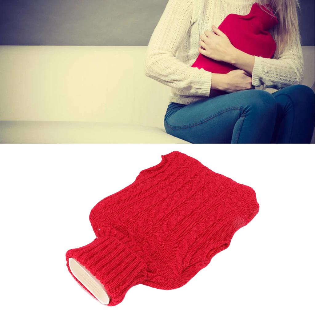 Hot Water Bag Rubber Explosionproof Water Injected Hand Warming Bag with Knit Hand Insert Cover Large