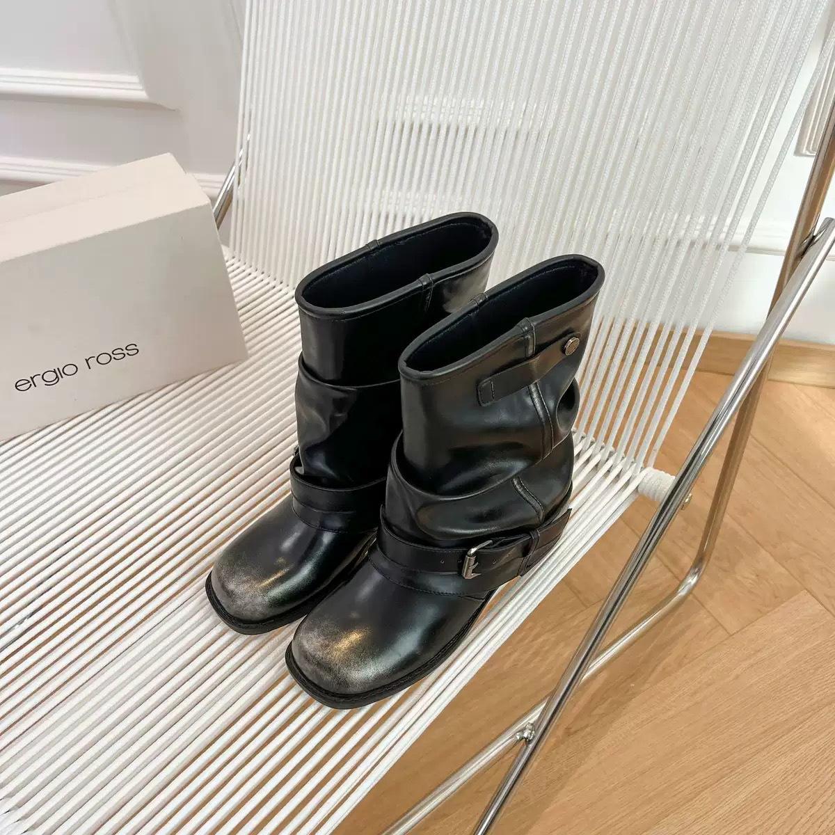 

Leather version~ Spice Girls Western Cowboy Boots Women s Wiping Retro Coarse Heel Knight Boots Pleated Piles Tube Boots Short Boots 35