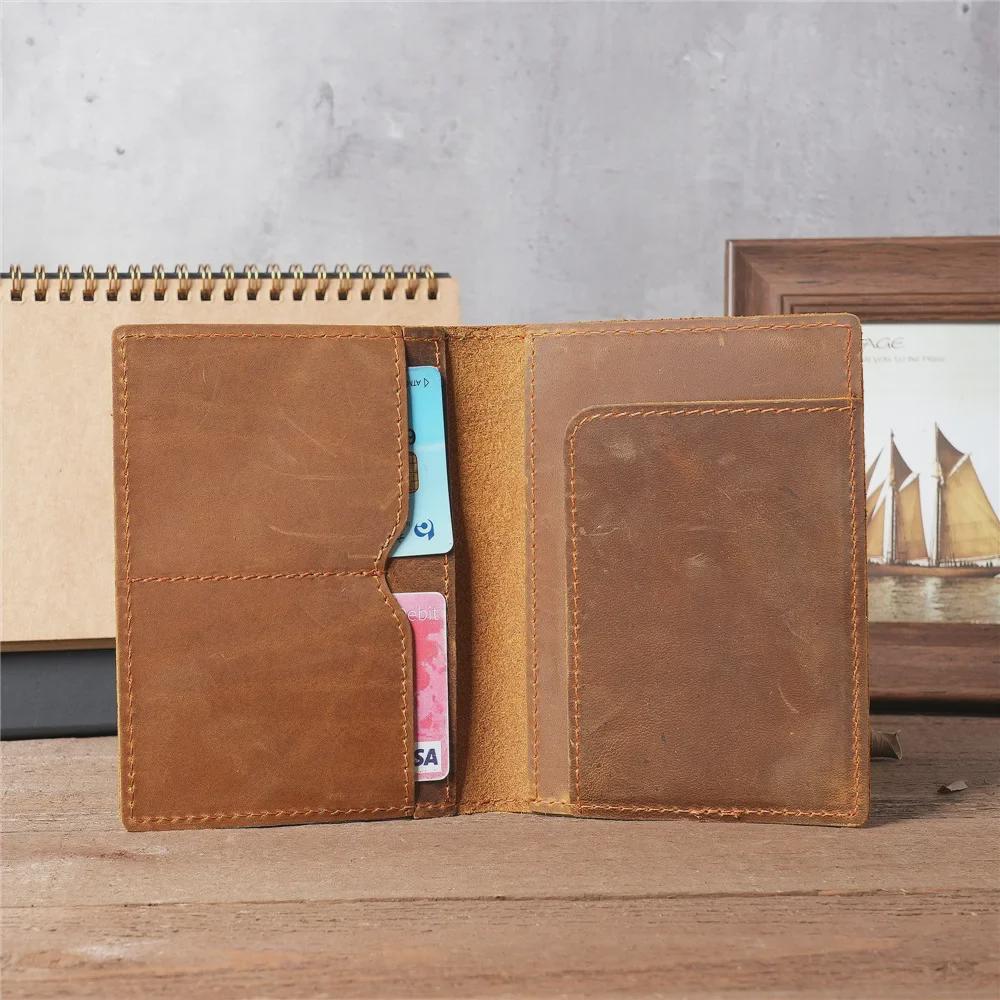 5504 Genuine Crazy Horse Leather Passport Wallet for Men and Women - Card Holder & Travel Accessory