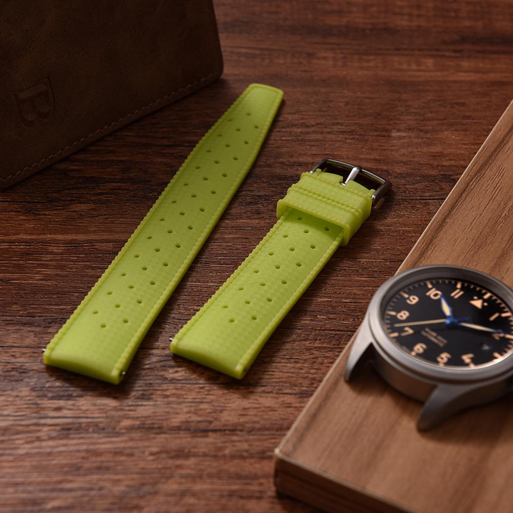 20mm Quick Release FKM Rubber Watch Strap Glow Tropical Design Flat End Universal Fit Durable