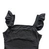 New Pure Desire Style Ruffled Hem Fitted Dress Women's Square Neck Wide Strap Backless Short Bodycon Dress Slimming Black Dress for Date Night Outfit