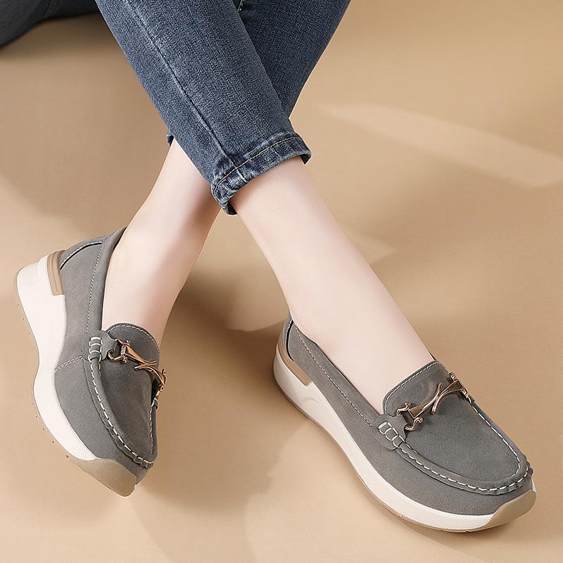 Women Wedge Chunky Shoes Platform Loafers Casual Thick Sole Elevator Slip on Black Shake Shoes Large Size