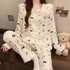 Women's Cartoon Lace Peter Pan Collar Cotton Pajamas - Long Sleeve, Spring/Fall, Winter Style