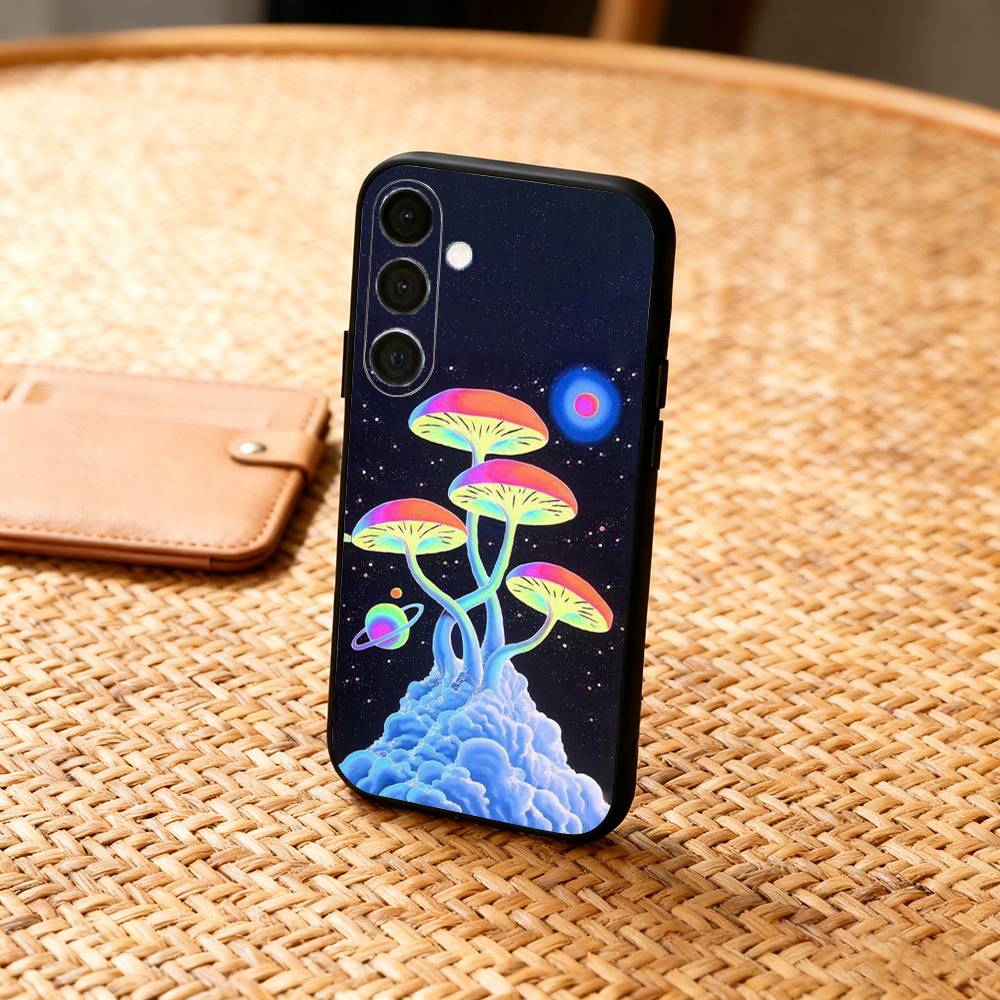 P-Psychedelic C-Colored M-Mushroom Phone Case For Samsung A73,72,71,53,52,51,22,91,80, Soft Black Cover