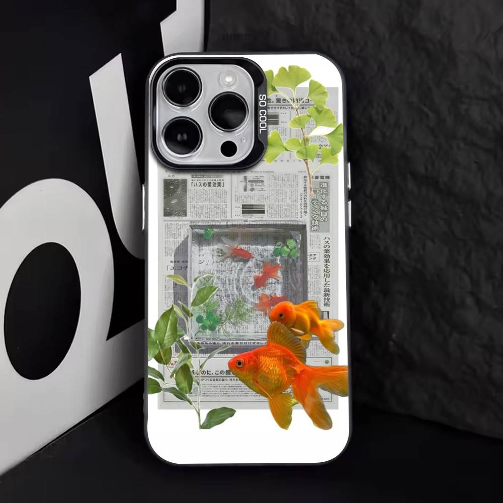 

Newspaper Goldfish Phone Case For iPhone 17,16,15,14,13,12,11 Plus,Pro Max,XS,Colored Silver Plated Inside Cover iPhone12PROMAX