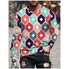 T Shirts for Man Geometric Block 3D Print Autumn Long Sleeve T-Shirt Pullover Casual Male Tops Street Lightweight Men's Clothes