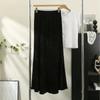 Qooth Women Retro Velvet Trumpet Skirt Temperament Elastic Waist Long Hip Wrap Skirt For Autumn Winter QT2250