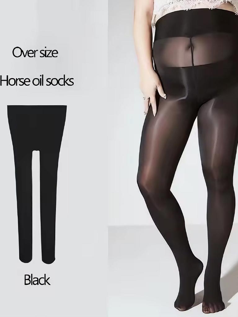 1 Pc Sexy Black Horse Oil Shine Sheer Tights For Women, Ultra-Glossy High-Stretch Hosiery For Club & Date Night