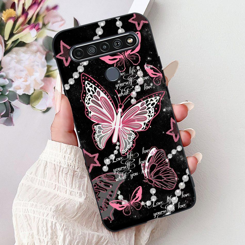 For LG K41S K51S 2020 Elegant Floral Cat Printed Phone Case For LG K41S K51S LM-K410 LM-K510 Black Silicone Soft Cases