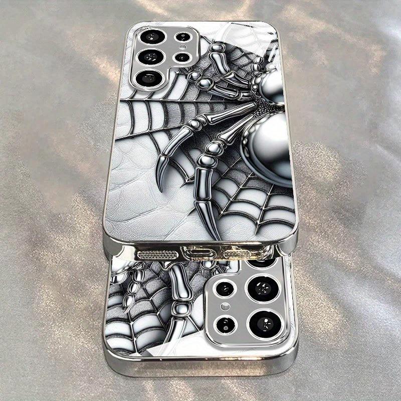Luxury Silver Spider Web Leather Texture Phone Case for iPhone17promax 16 15 14 13 12ProMax 11 11Pro Anti-drop protection
