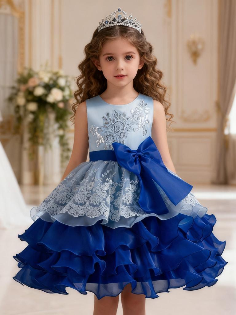 Girls Bow Flower Wedding Party Birthday Party Tutu Dress Stage Performance Costume
