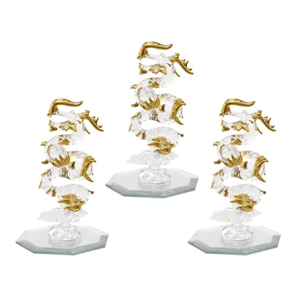 Fourcart Handmade Glass Feng Shui Lucky Crystal Rising Dragon, Dragon, Small, 11cm Long, Set of 3