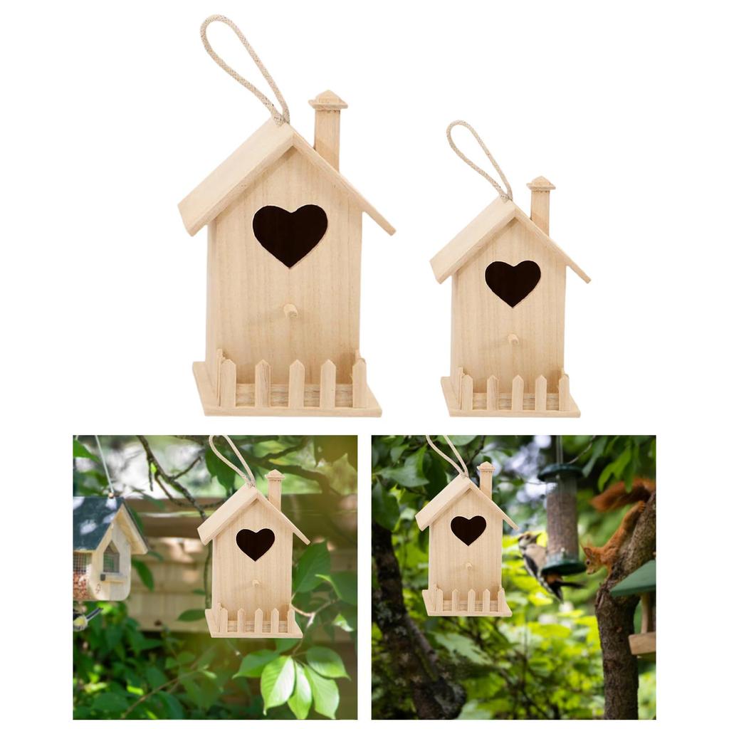 Paintable Mini Wooden Bird House Hanging Nest Box DIY Bird Cage for Outdoor Garden Courtyard Decorative Birds