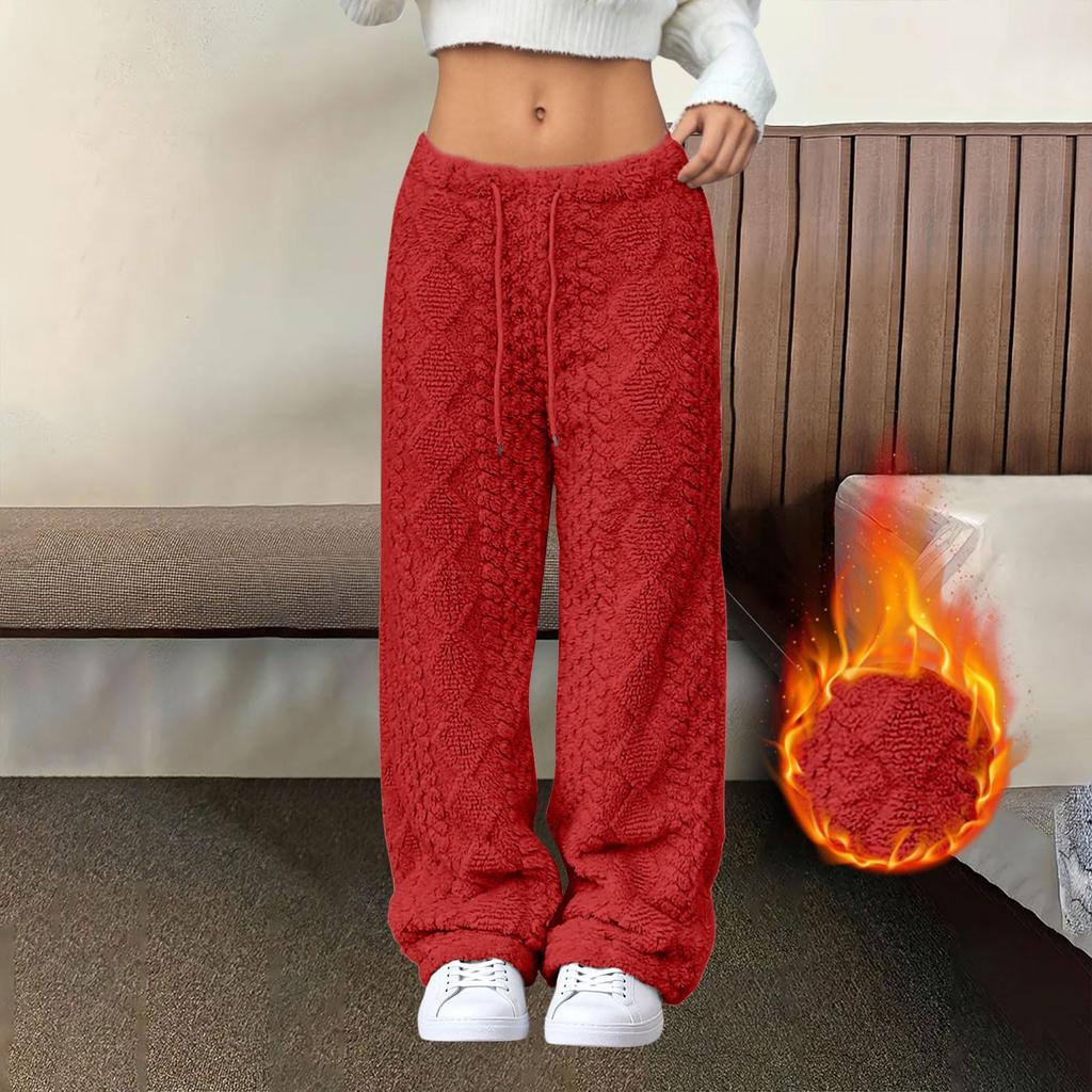 Women's Fashionable Loose-Fit Trousers Sporty Fleece-Lined Solid-Colour Long Trousers