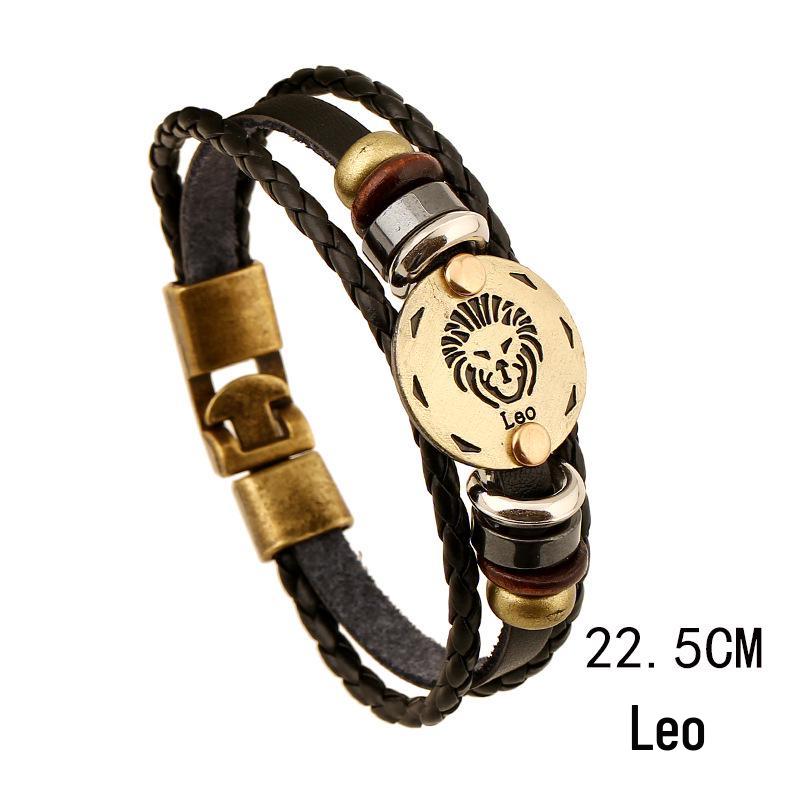 Twelve Constellations Genuine Leather Multi-layer Bracelet - Retro Woven Design for Couples