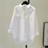 Femei cămașă casual cu buzunar dublu față scurt spate lung cămașă albă femei vrac literar BF vânt cămașă casual temperament maree elegant la modă top