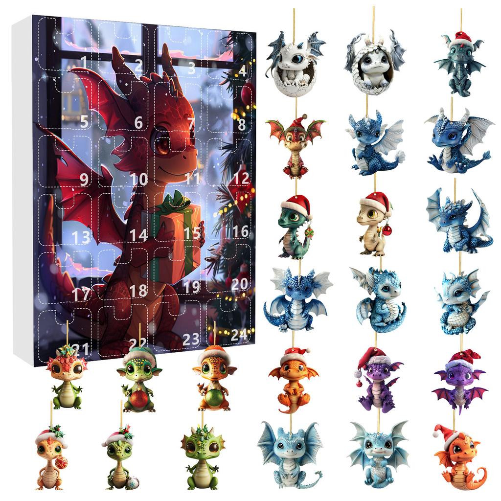 24 Pieces Per Set of Christmas Blind Box Acrylic Dragon Pendants, Christmas Arrival Calendar Blind Box Christmas Tree Pendants