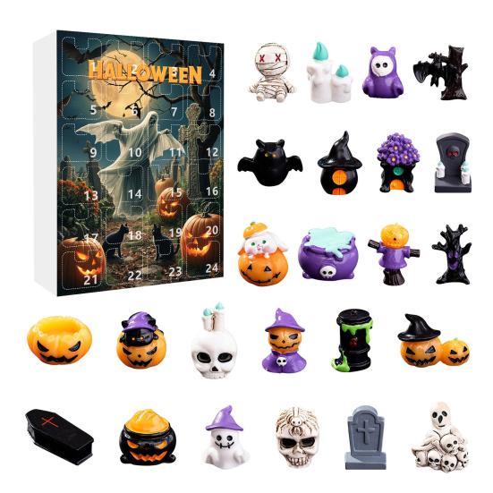 Halloween Countdown 24 Days Advent Calendar Mini Statues Multi-purpose Holiday Countdown Small Creepy Resin Figurines Set
